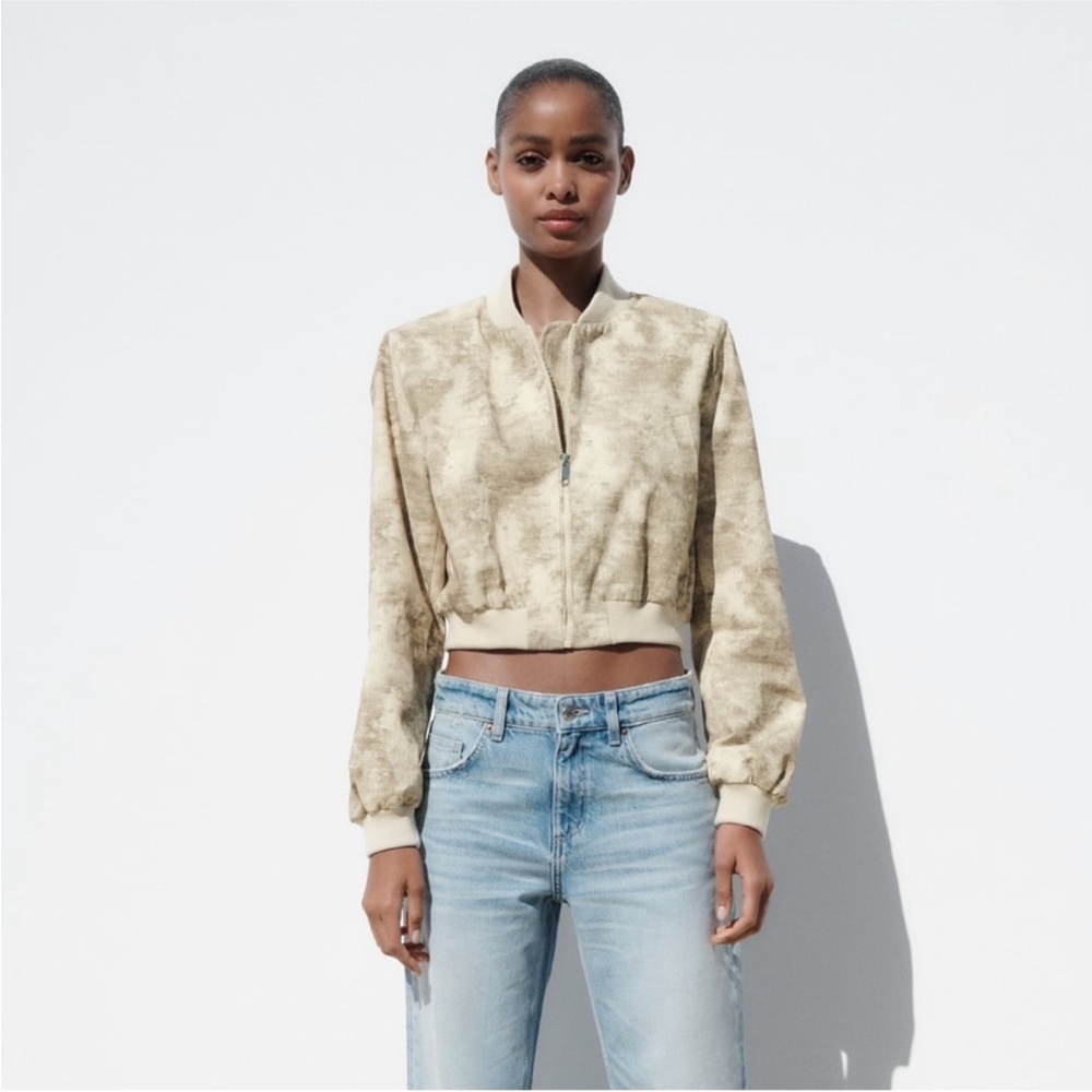Zara beige cropped bomber jacket